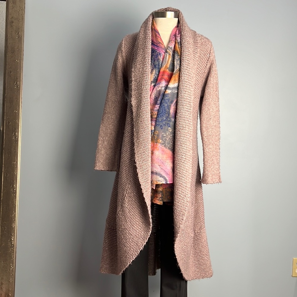 Putorti Long Duster Sweater Coat in Pink & White